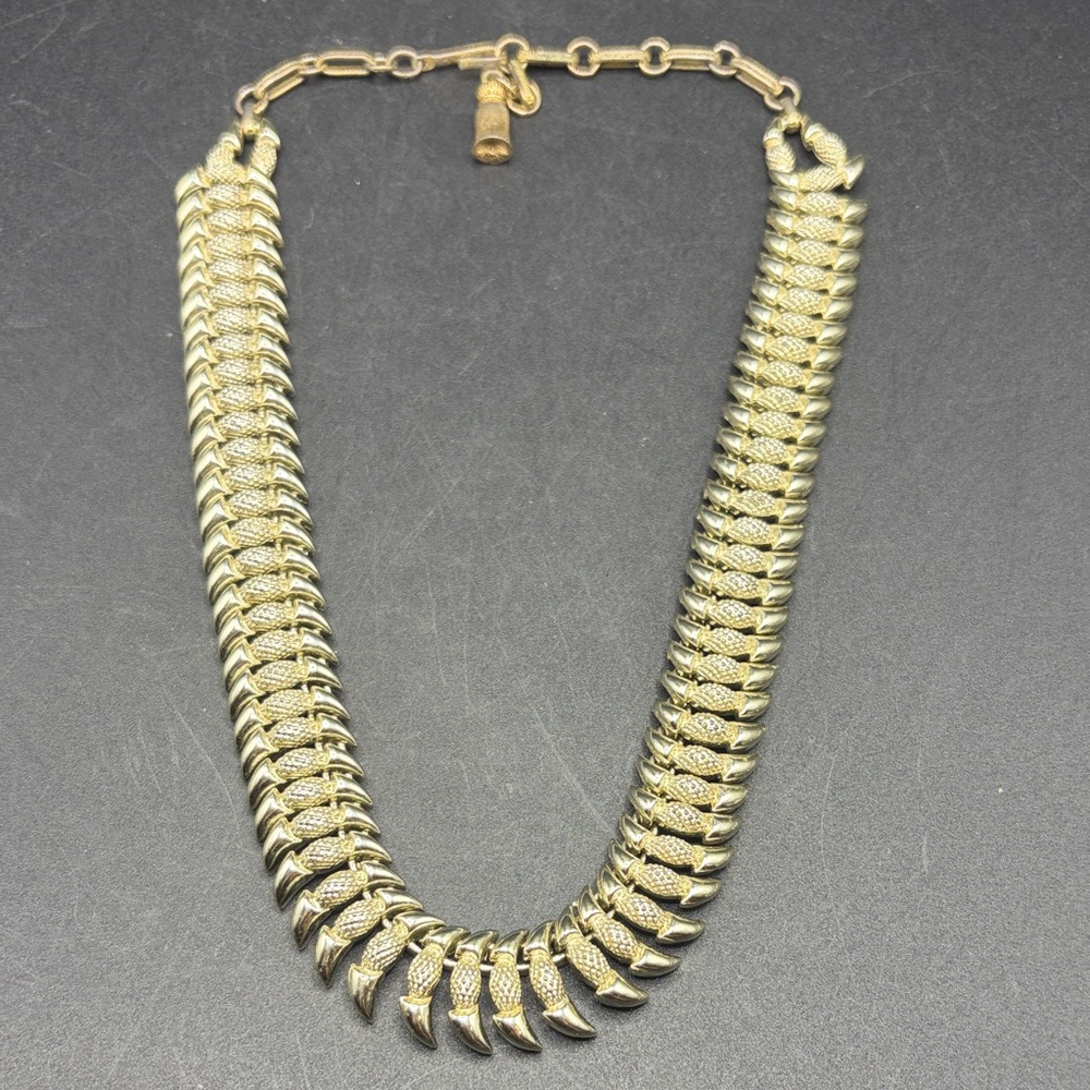 Coro Vintage Gold Tone Textured & Polished Metal Choker Necklace, Jewelry